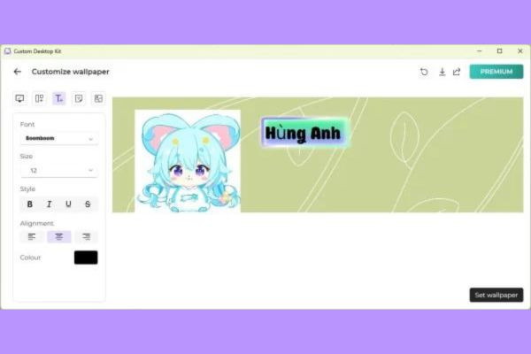 Tùy chọn chèn văn bản với nhiều font chữ, kích thước, màu sắc và kiểu in đậm, in nghiêng, gạch chân.