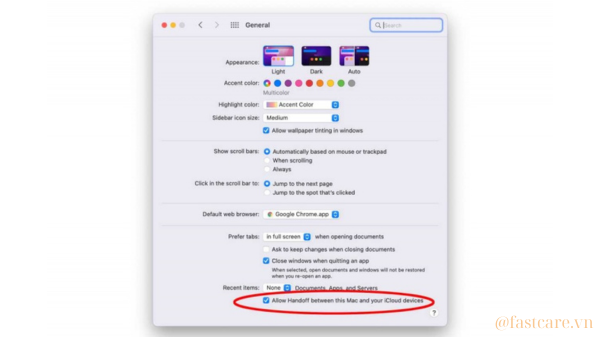 Cho phép Handoff giữa máy Mac và thiết bị iCloud