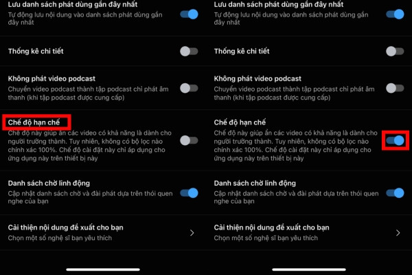 cách bật/ tắt chế độ hạn chế trên Youtube Music như thế nào trên điện thoại bước 3 cách bật/ tắt chế độ hạn chế trên Youtube Music như thế nào trên điện thoại bước 3