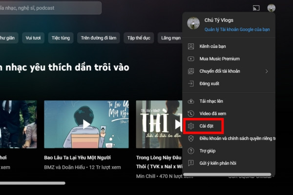 cách bật/ tắt chế độ hạn chế trên Youtube Music như thế nào trên máy tính bước 1 cách bật/ tắt chế độ hạn chế trên Youtube Music như thế nào trên máy tính bước 1