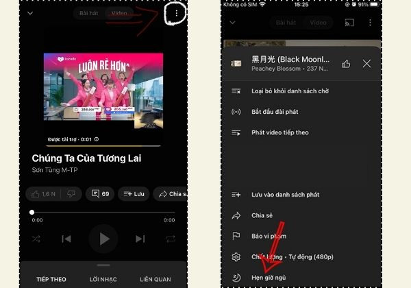 Cách bật tính năng hẹn giờ đi ngủ trên Youtube Music bước 2