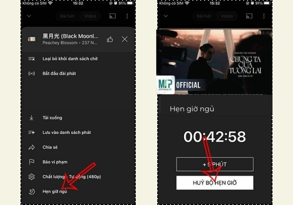 Cách bật tính năng hẹn giờ đi ngủ trên Youtube Music bước 5