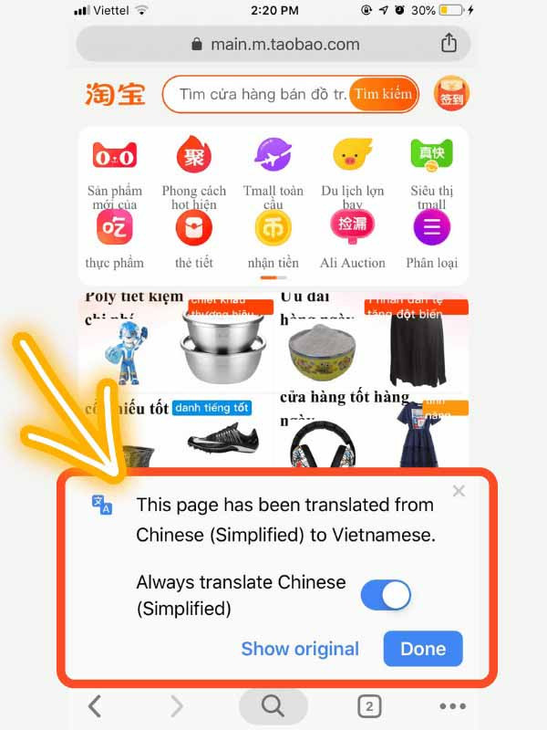 cách dịch Taobao sang Tiếng Việt trên điện thoại bước 3