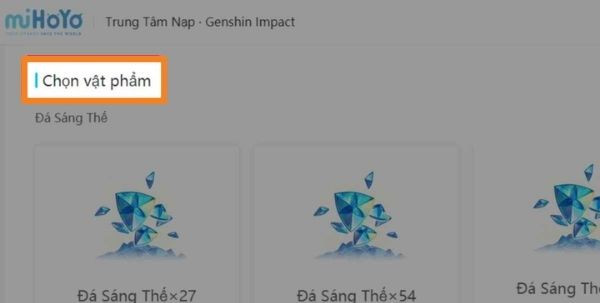 Cách nạp Genshin Impact bằng Website HoYoverse bước 4