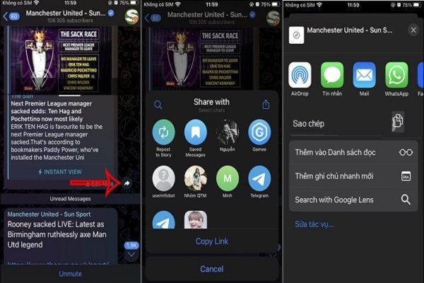 Các bước sao chép link tin nhắn Telegram 
