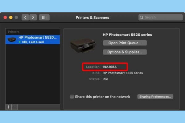 Cách tìm địa chỉ IP máy in từ System Preferences bước 3
