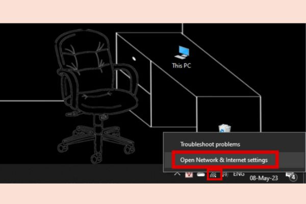 Cách tìm địa chỉ IP thông qua biểu tượng mạng bước 1