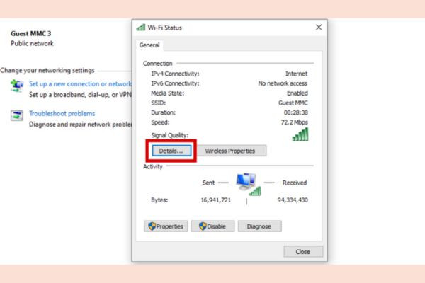 Cách tìm địa chỉ IP thông qua biểu tượng mạng bước 4