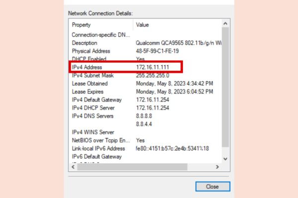 Cách tìm địa chỉ IP thông qua biểu tượng mạng bước 5