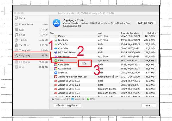Cách xóa file ở Macbook bằng phần quản lý bộ nhớ bước 3