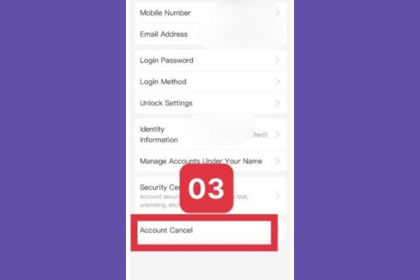 Cách xóa tài khoản Alipay bước 3