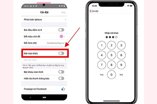 Cài đặt mật khẩu cho app inlove bước 2 Cài đặt mật khẩu cho app inlove bước 2