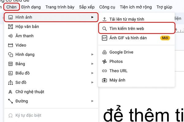 Chèn ảnh động trên Google Slides bằng tìm kiếm từ Web bước 1