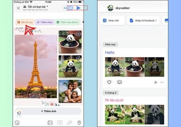 Chọn bố cục đăng ảnh trên Zalo&nbsp;bước 4