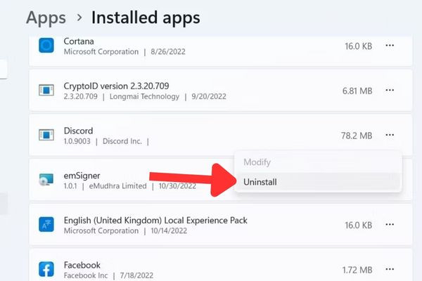 Gỡ và đặt lại Discord bước 2