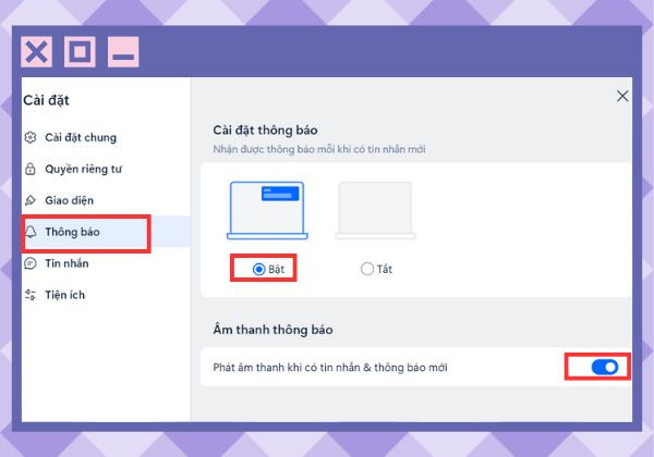 Kích hoạt tính năng thông báo trên Zalo Web bước 2