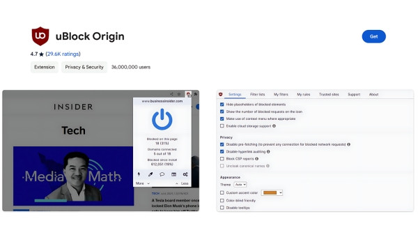 Phần mềm chặn quảng cáo Google Chrome uBlock Origin