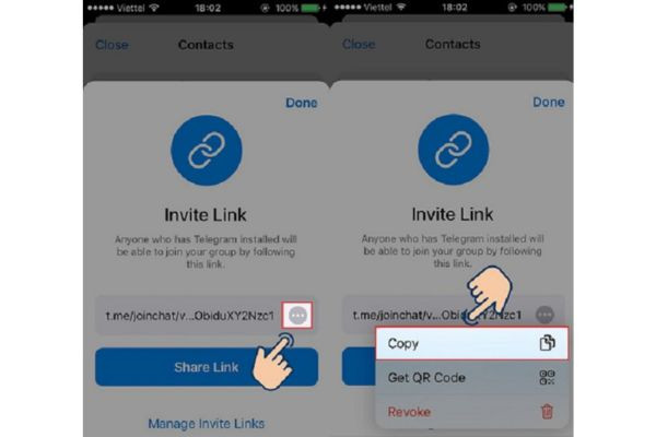 Cách thực hiện sao chép link nhóm Telegram&nbsp;bước 6, 7