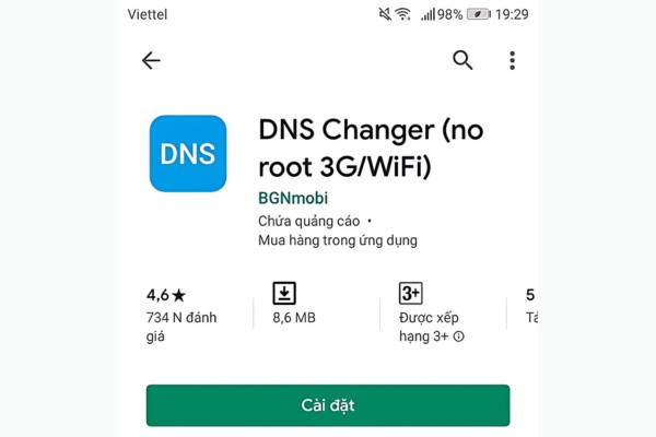 Sử dụng Google DNS Android thông qua ứng dụng bên thứ 3 bước 1