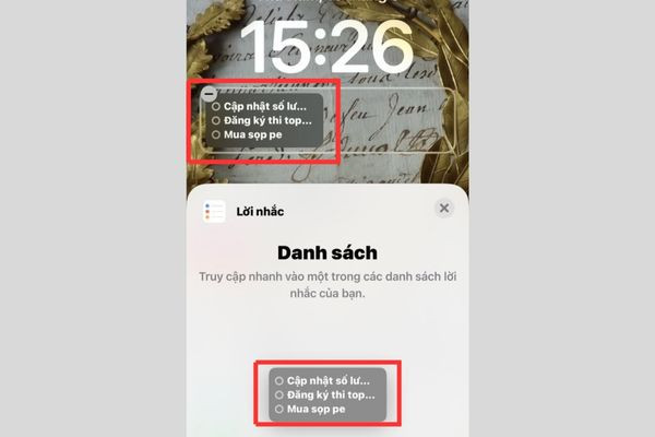 Sử dụng Lời nhắc để hiện ghi chú trên màn hình khóa iPhone bước 3