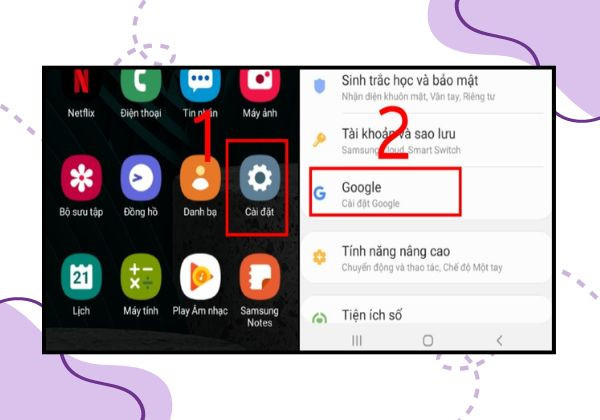Sử dụng phần Cài đặt bước 1, 2
