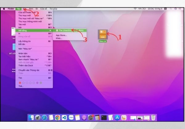 Sử dụng ứng dụng giải nén file Zip trên Mac bước 1