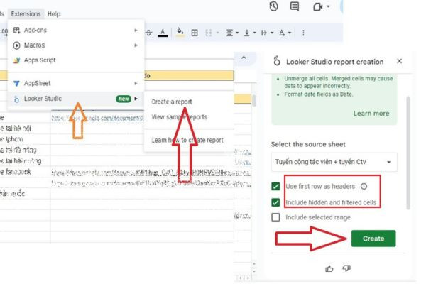 Cách tạo báo cáo Looker Studio trên Google Sheets bước 2