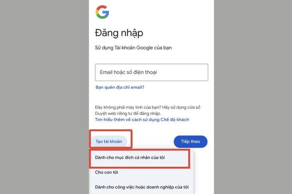 Tạo tài khoản Email mới trên điện thoại bằng trình duyệt web bước 1 Tạo tài khoản Email mới trên điện thoại bằng trình duyệt web bước 1