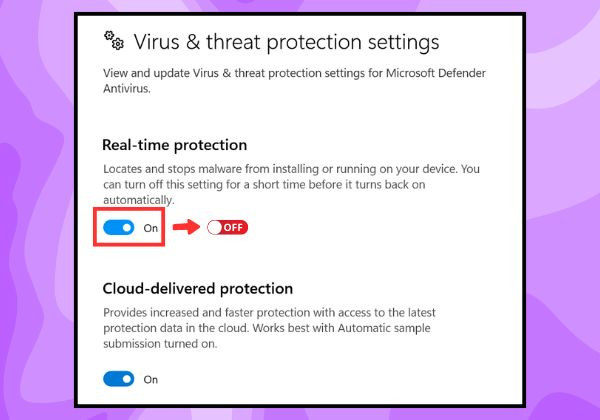 Tắt phần mềm diệt virus bước 5