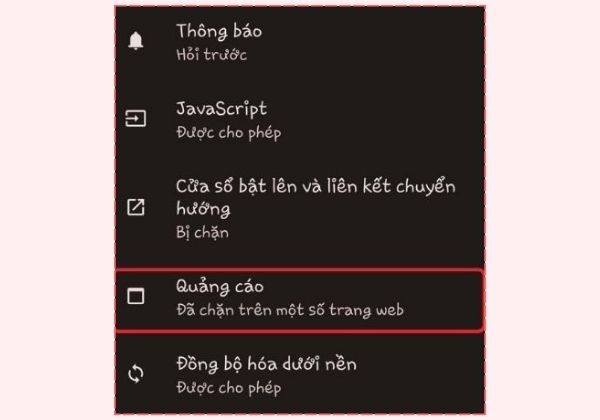Tắt quảng cáo trên trình duyệt Chrome điện thoại Samsung bước 3