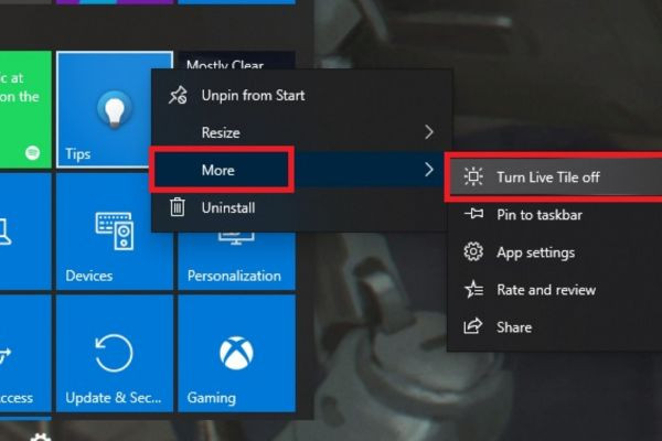Tắt quảng cáo Live Tiles Tắt quảng cáo Live Tiles
