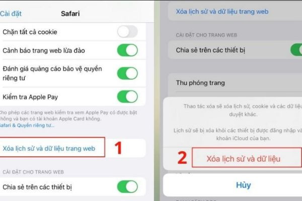 Xóa dữ liệu ứng dụng trong lịch sử của Safari
