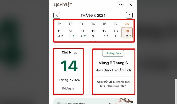 Xem lịch âm trên Zalo