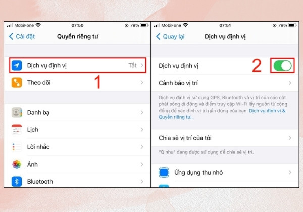 Bật tắt nhanh vị trí trên iPhone