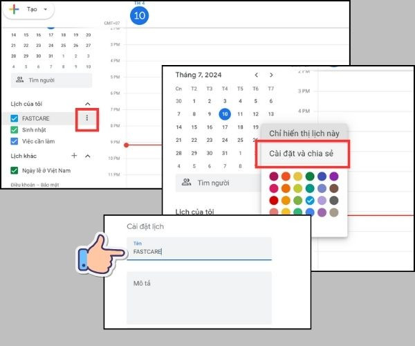 cách chỉnh sửa tên lịch