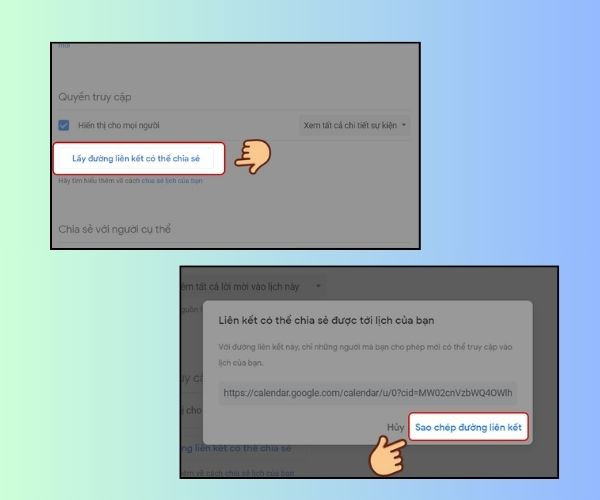 Cách share Google Calendar công khai&nbsp;bước 3