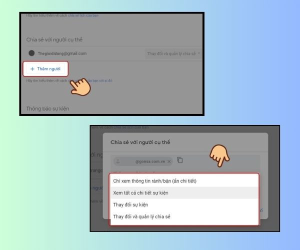 Cách share Google Calendar với người khác cá nhân