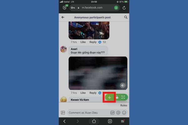 Cách tải clip từ bình luận Facebook cho điện thoại bước 4