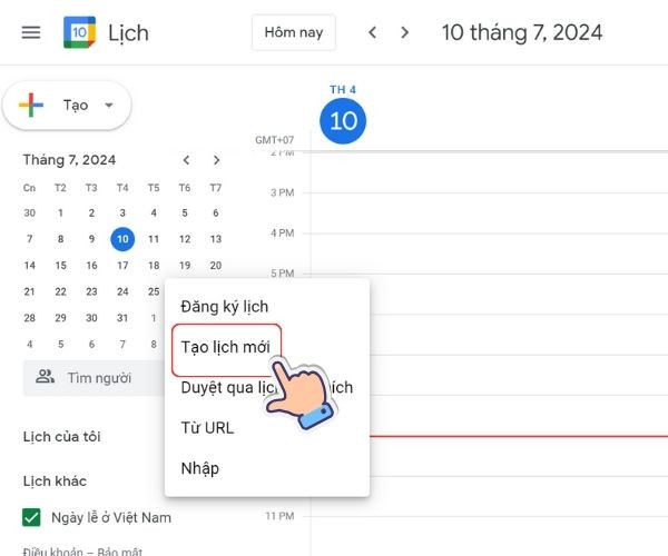 Cách tạo lịch mới trên Google Calendar bước 2