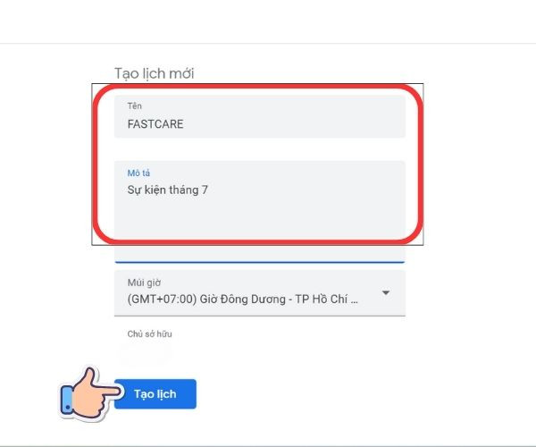Cách tạo lịch mới trên Google Calendar bước 3