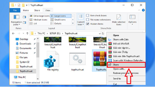 Chặn quảng cáo Win 10 bằng Share Dialog bước 1