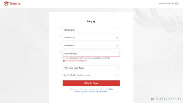 Tạo Tài Khoản Garena