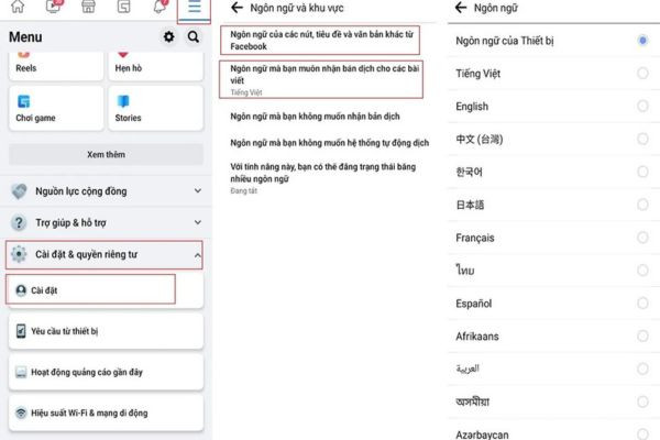 Đổi fb bị chuyển sang tiếng Anh trên Android 