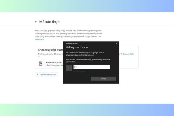 Hướng dẫn đăng ký Google Passkey bước 7.1