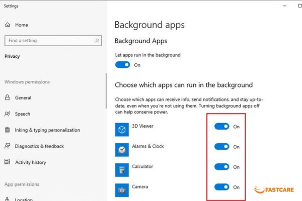 Tắt ứng dụng chạy ngầm win 10