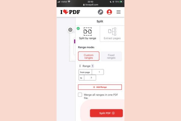 Tách file PDF trên điện thoại bằng ILovePDF