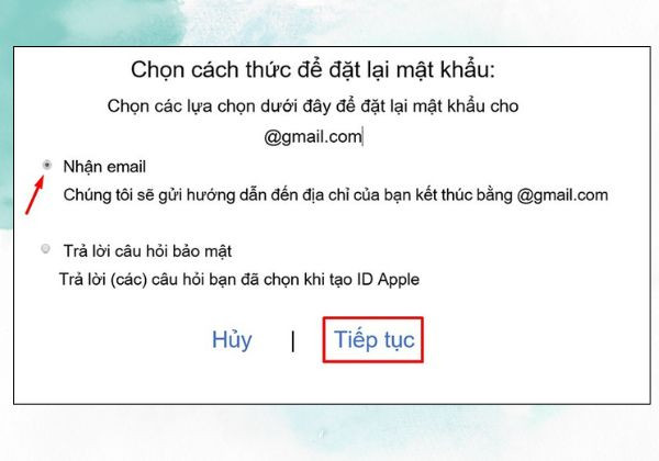 Lấy lại mật khẩu iCloud bằng tài khoản Gmail B2