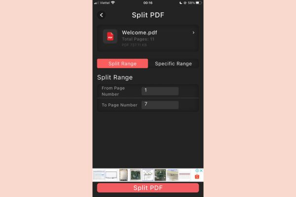 Tách file PDF trên điện thoại bằng PDF Utils