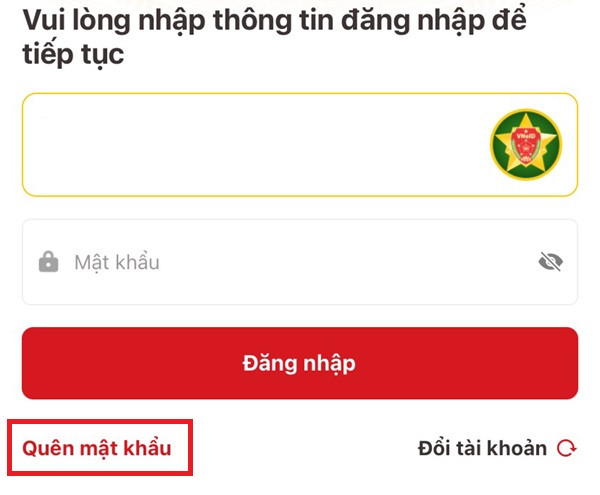 Quên mật khẩu VNeID