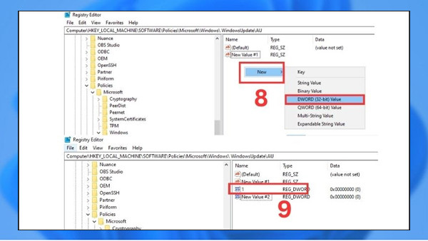 Sử dụng Registry Editor để tắt cập nhật bước 6